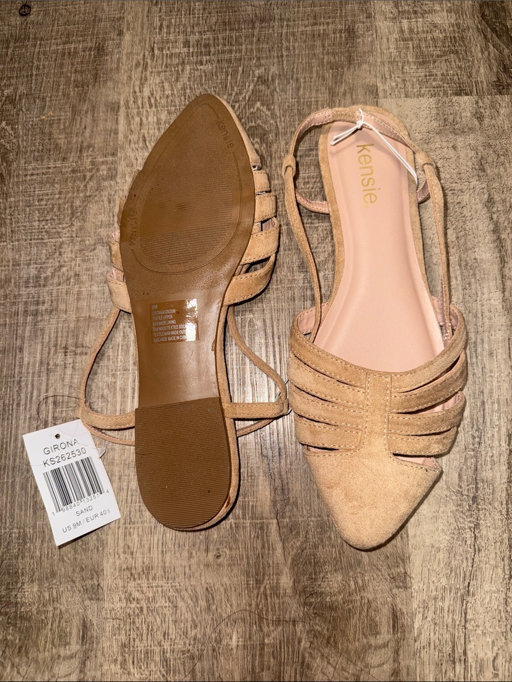 Kensie Girona Pointed Toe Slingback Sandals in Blush Tan
